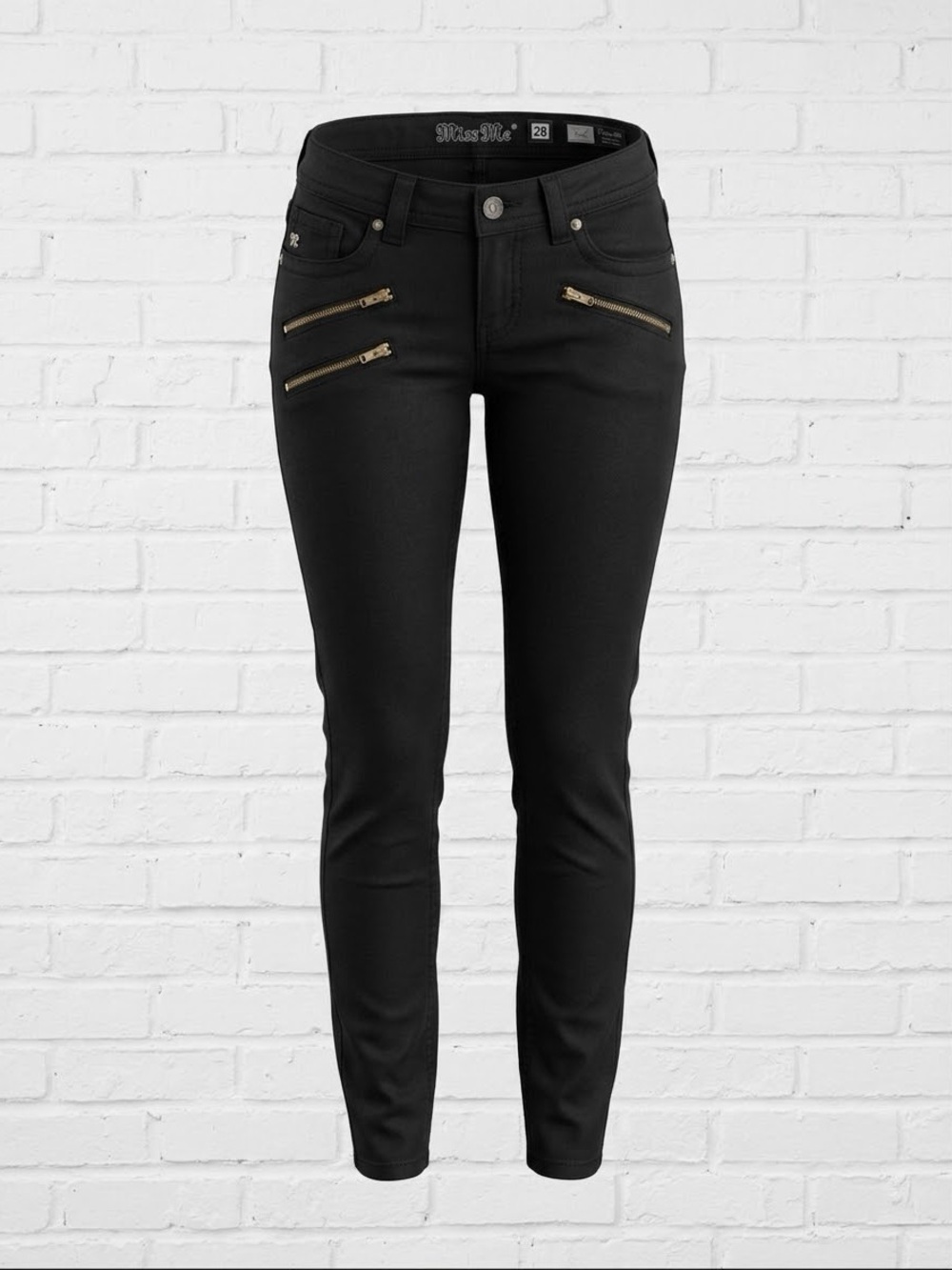 Miss Me Skinny Moto Jeans Sz 28 Black 5151S298R BLK01 Low Rise Double Zipper EUC